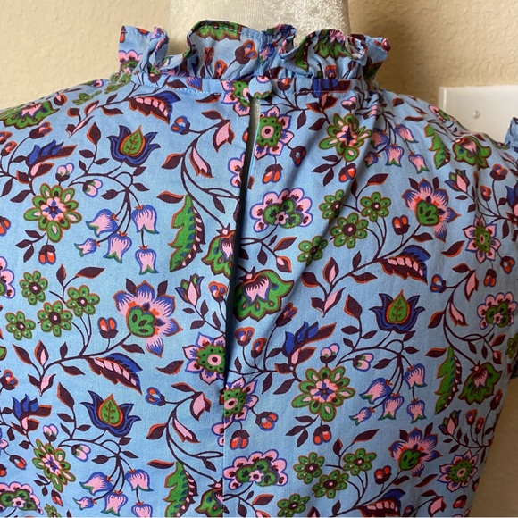 Boden Periwinkle Blue Floral Sleeveless Smocked Belted Cotton Mini Dress Size 6 - Picture 7 of 11